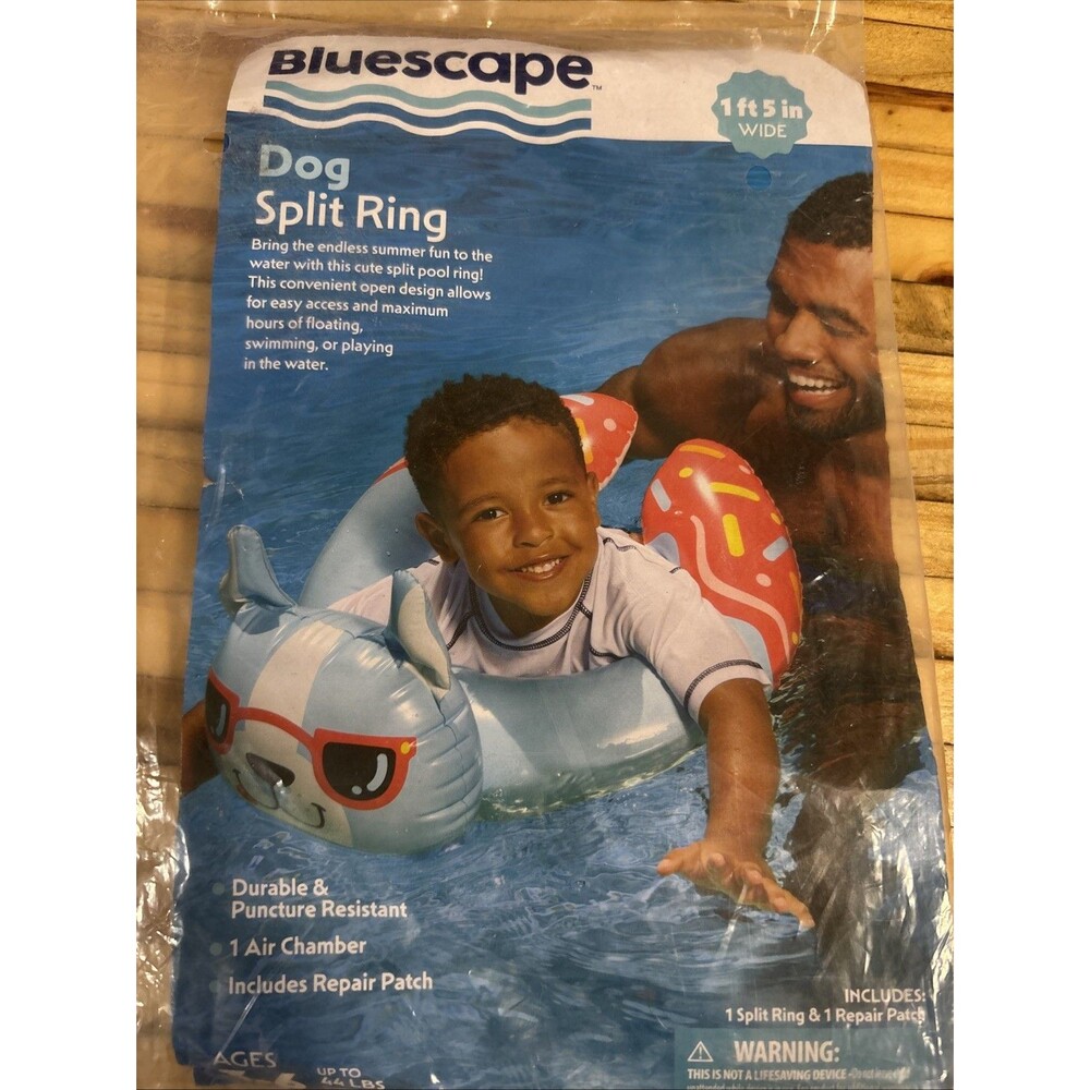 NEW!  Bluescape Blue Donut Dog Float Split Inflatable Swim Ring Pool Float